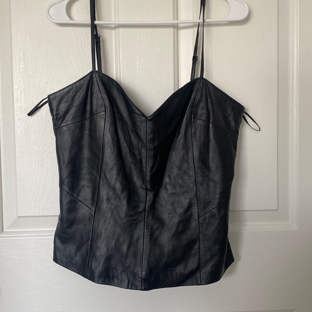 BEBE  black LEATHER(faux) TOP size Large CAMI TOP